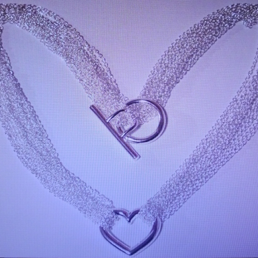 Multi-strand silver  heart pendant necklac…